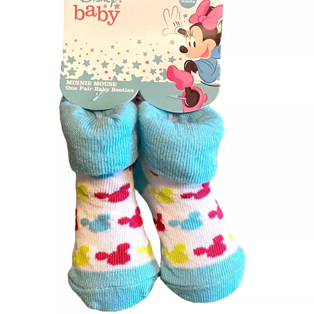 DISNEY BABY MICKEY MOUSE 1 Pair 0-12 M Baby Blue Cotton Blend Sock Booties NWT